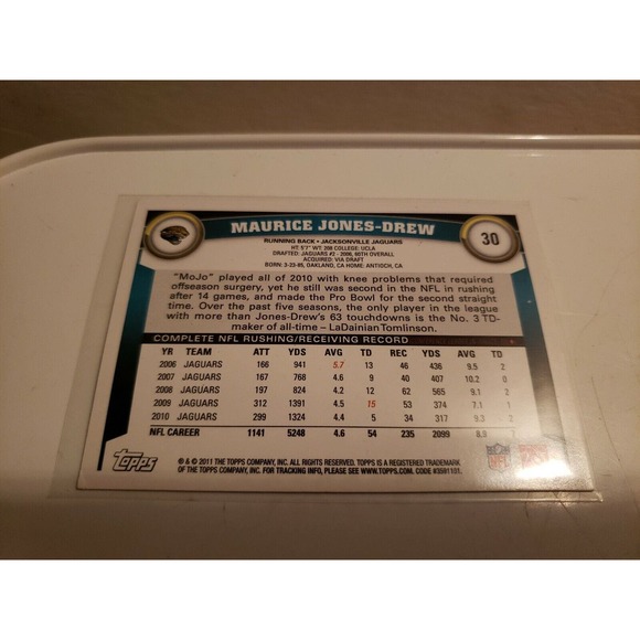 2011 Topps #30 Maurice Jones-Drew - Jacksonville Jaguars - NFL Football Card - Picture 3 of 3